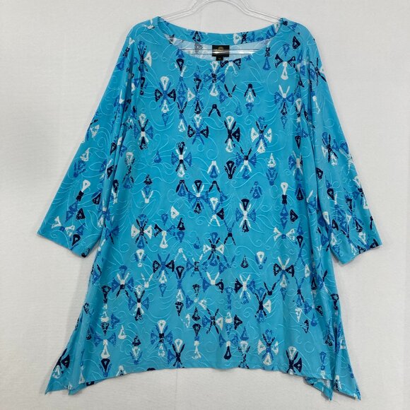 JM Collection size XXL Blue Abstract Pattern Textured Knit Stretch Top Office - Picture 1 of 8